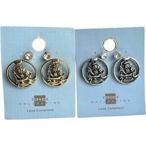 Brand New Womens One Way Collection Pirate Ship Nautical Sailing Earrings Set